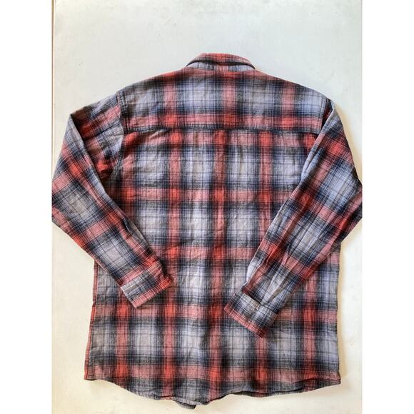 Work n’ Sport Men’s Flannel Shirt L Red Gray Black Plaid Button-Up 100% Cotton - Picture 9 of 9